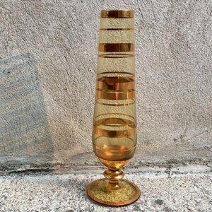 Vintage Tapered Bud Vase with Gold Strip Bands 1960s